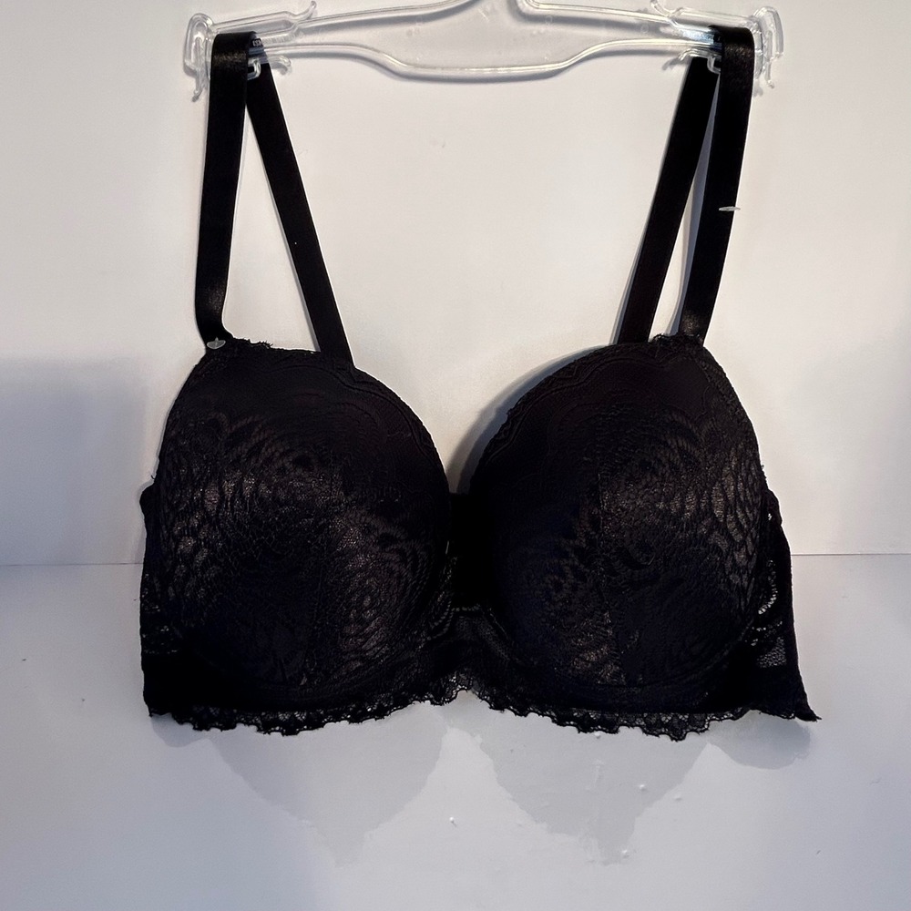 Black Lace Plunge Push Up Bra 40D